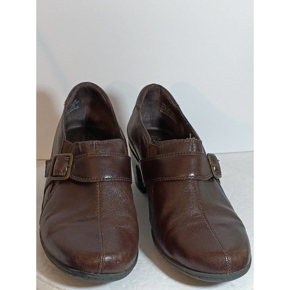 Clarks Bendables Brown Leather Slip On Wedge Heel Shoes Women's Sz 9.5M - Picture 1 of 7